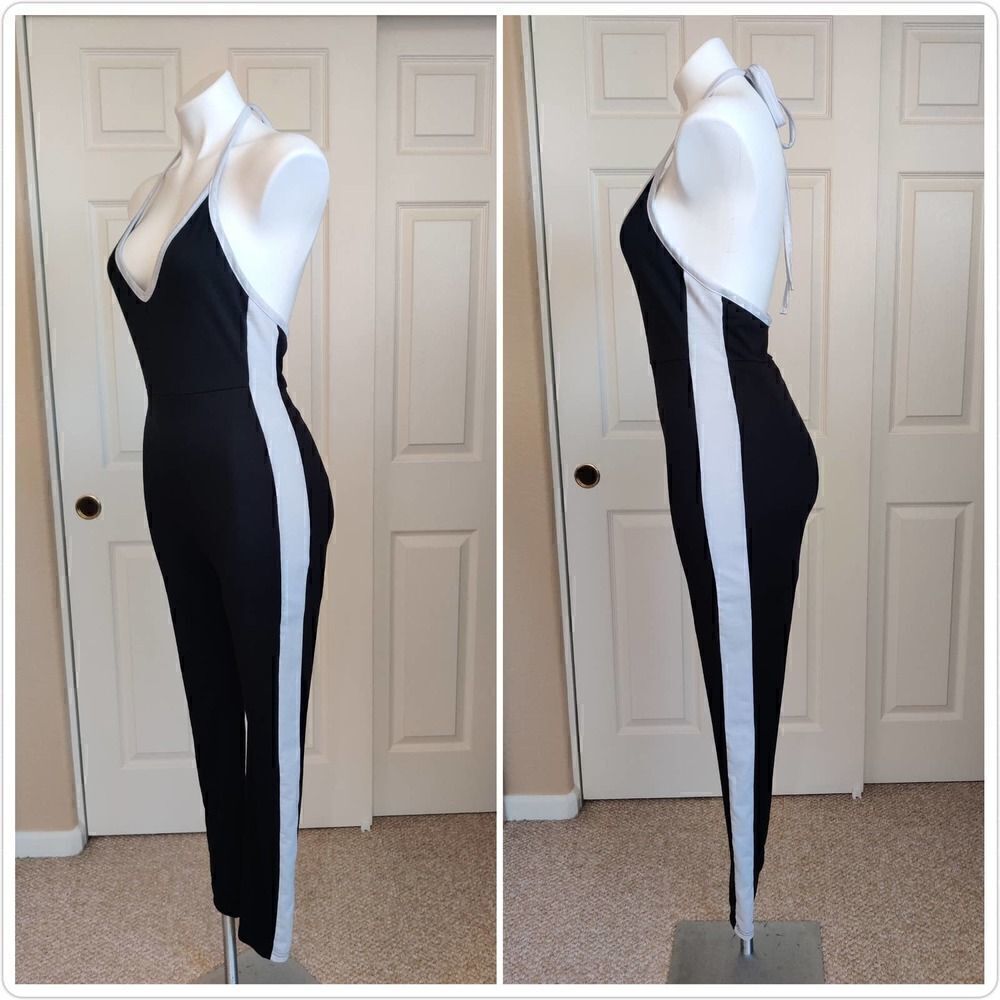 Shein deep V halter bodycon jumpsuit sz S - Picture 2 of 10